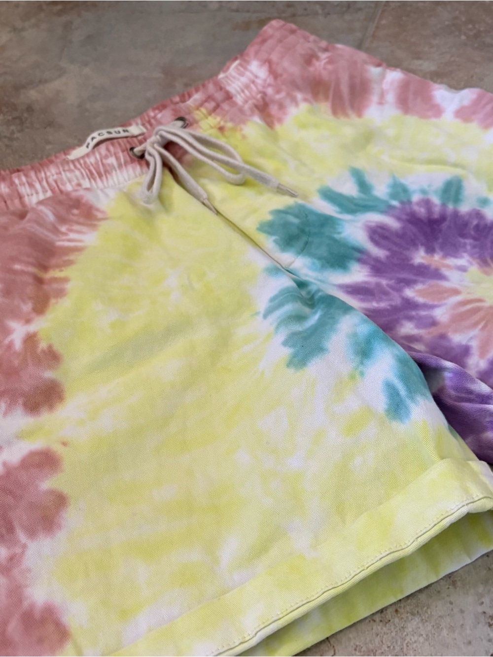 PacSun Tie Dye Cotton Elastic Waist Drawstring Volley Shorts Pockets Men Small - Picture 2 of 9